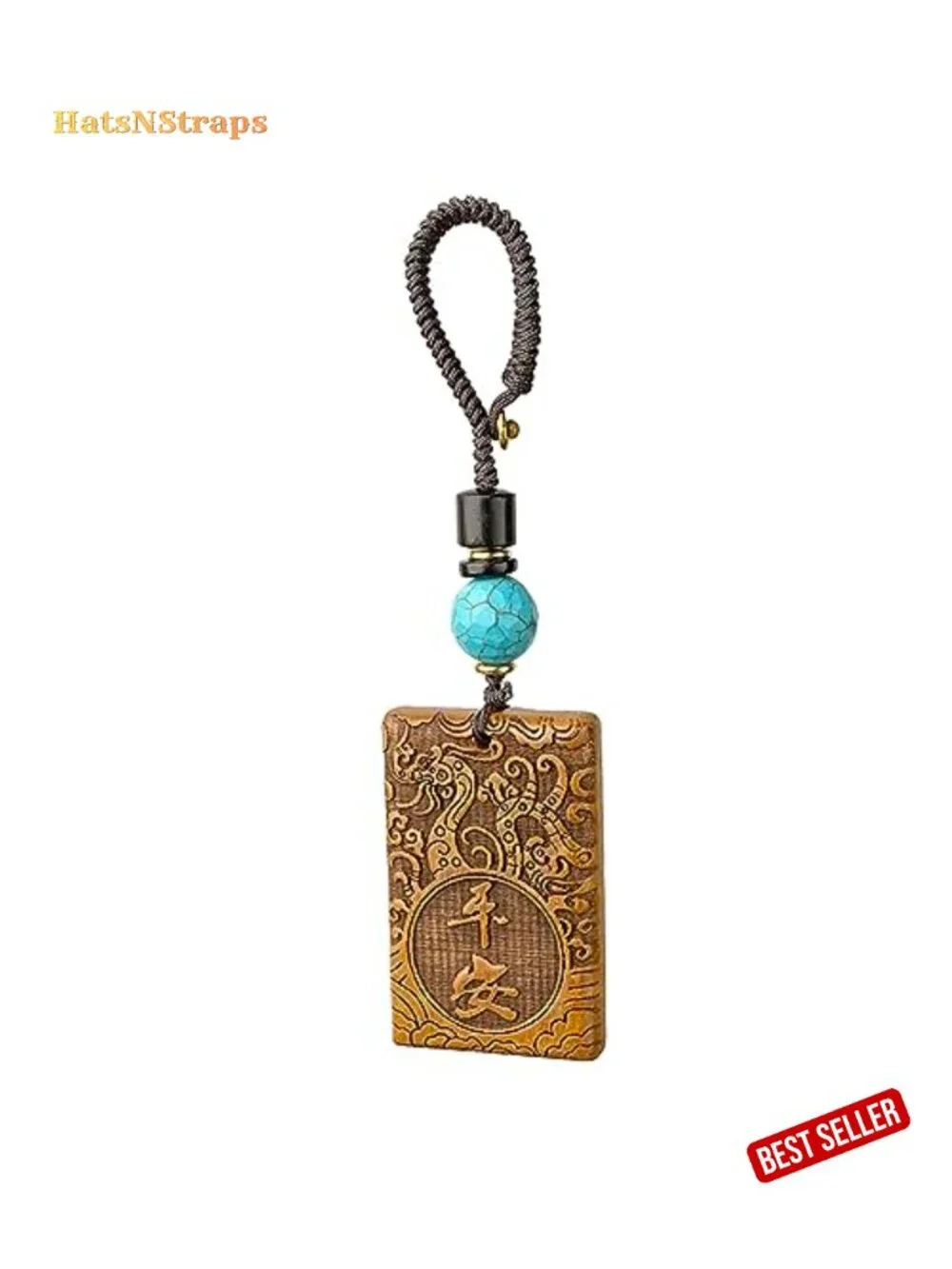Hand Carved Peachwood Lucky Keychain with Openable Knot Feng Shui Good Luck